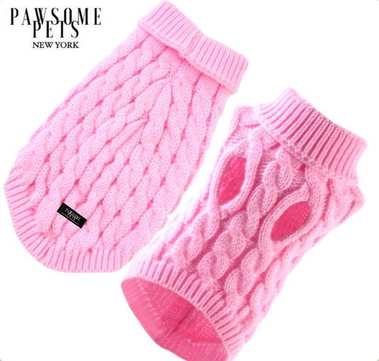 (EXTRA WARM) DOG AND CAT CABLE KNIT SWEATER - PINK Pawsome Pets New York® Official Site