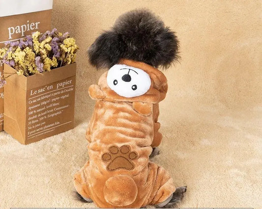 Autumn And Winter Dog Pet Costume Collection: Cozy Coral Fleece Cartoon Style Dog Hugs Cat