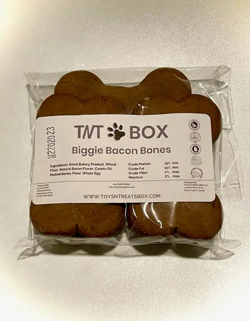Biggie Bacon Bones Dog Treats - All Natural Oven Baked Toys N Treats Box